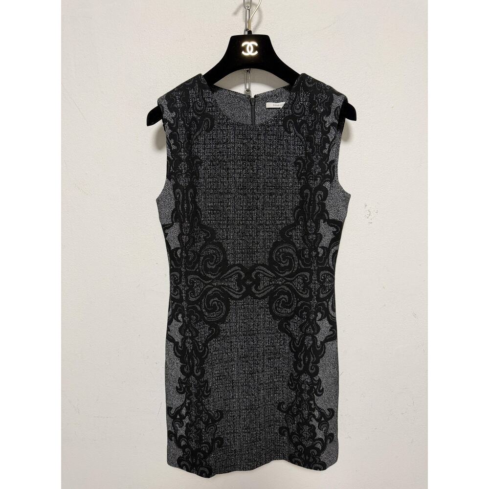 Diane Von Furstenberg Dress Womens 8 Gray Black Jacquard Sleeveless Knit Sheath
